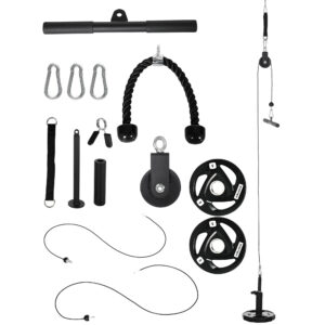 SPORTNOW Cable Machine Pulley System With 2 X 5kg Weight Plates, Lat Pull Down System With Loading Weight For Home Gym Biceps Triceps Arm Shoulder Back Training