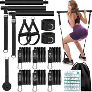 Pilates Bar Kit With 6 Resistance Bands Home Gym Fitness Training Workout Set