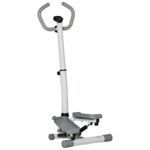 Adjustable Twist Stepper Aerobic Ab Exercise Fitness Workout Machine W/ LCD Screen, Height Adjust Handlebars For Home Gym, White And Grey