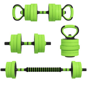 SPORTNOW 20kg 6-In-One Adjustable Weight Dumbbells Set, Barbell, Kettlebell, Push Up Stand - Green