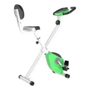 Folding Exercise Bike, Fitness Bicycle Indoor Trainer, 8-Level Magnetic Resistance Adjustable, With LCD Monitor, Pulse Sensor, Green